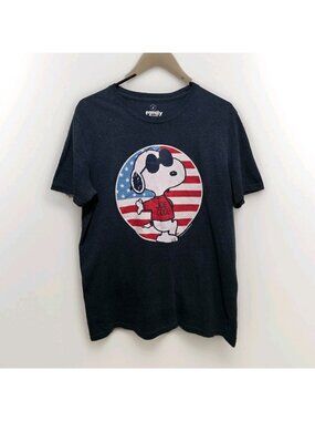 Mens T Shirt Peanuts Joe Cool Sz Large Patriotic Snoopy Blue Adult Unisex